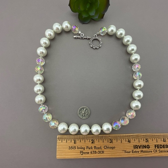Swarovski White Crystal Pearl & Vtg Aurora Borealis Crystal Necklace & Earrings - Picture 13 of 15